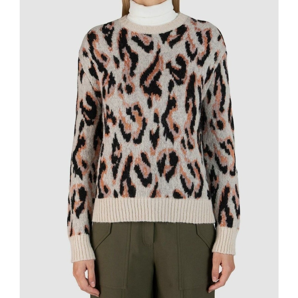 Derek Lam 10 Crosby Beige Evan Leopard Alpaca Knit Pullover Sweater Size XS